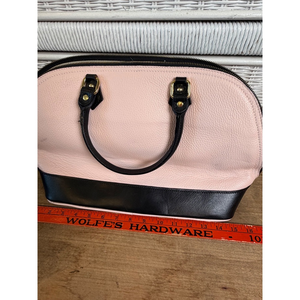 Vera Pelle Italy Pink Black Pebbled Leather Dome Satchel Handbag Gold Hardware - Picture 7 of 10